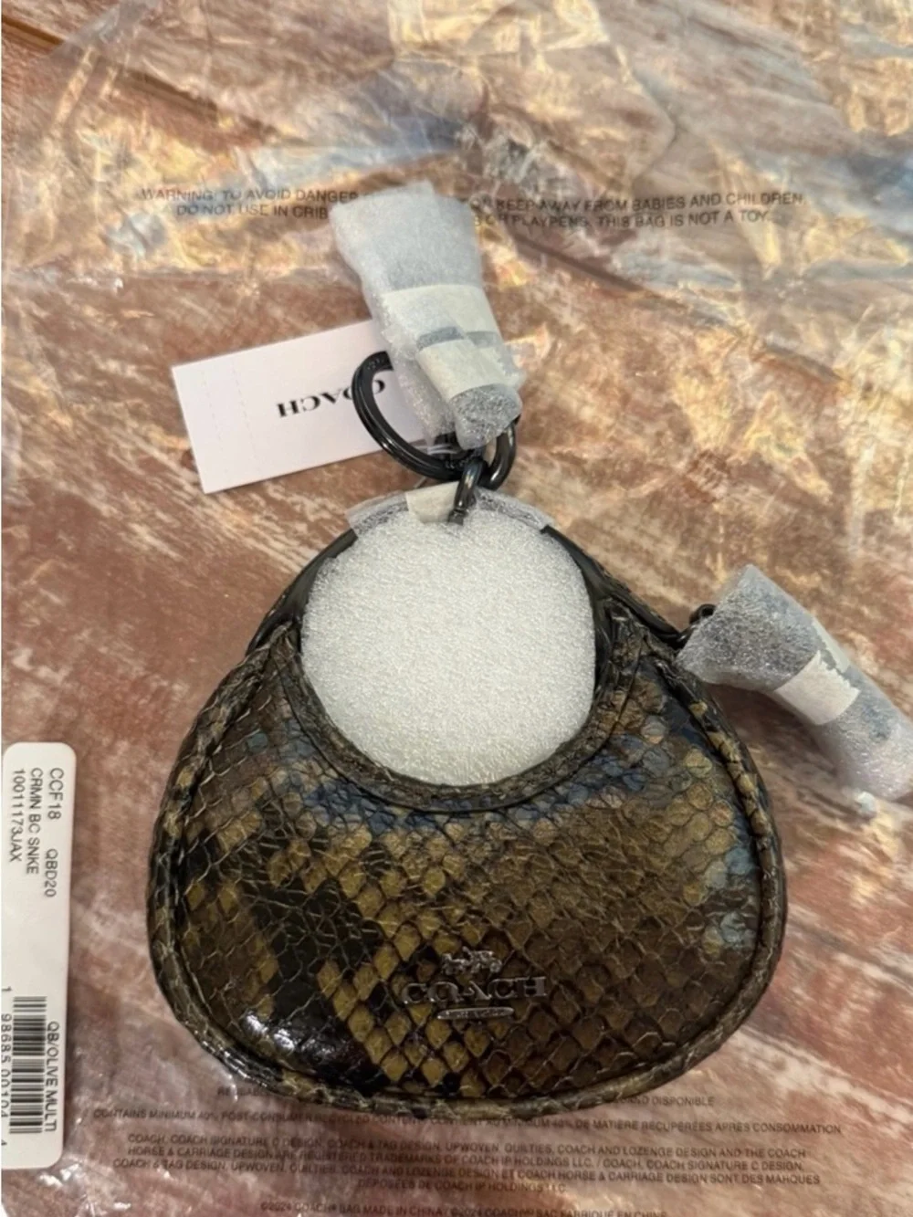 Coach Python-Embossed Leather Coin Purse Keychain HTF - Picture 1 of 7